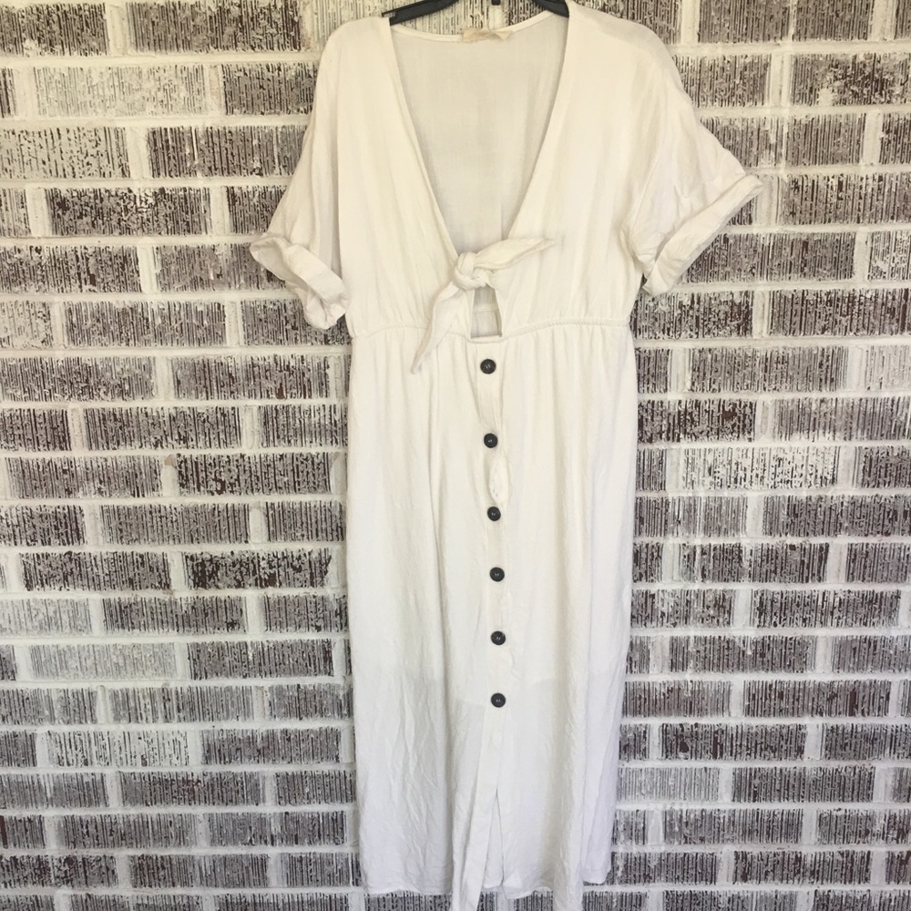 Front Tie Midi Button Up Dress- Boho Bride